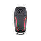 Black folding key fob with red side trim and metal key ring