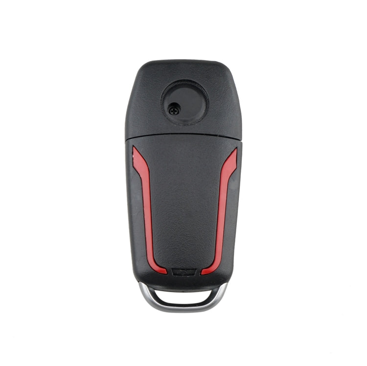 Black folding key fob with red side trim and metal key ring