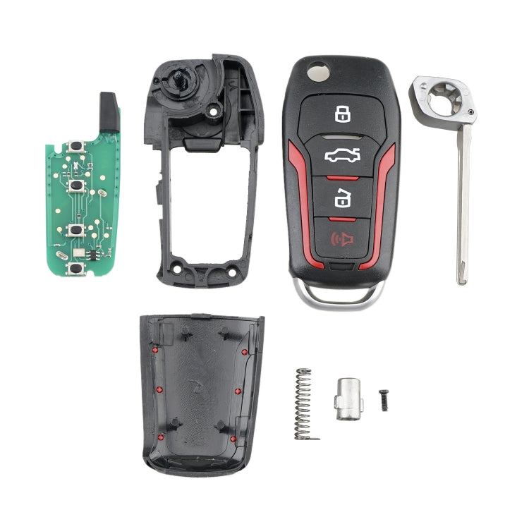 Car key fob components kit with buttons, case, circuit board, and metal key blade