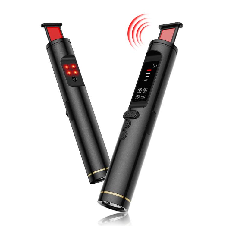 Handheld camera detector scanner with red signal lights, black body and display buttons