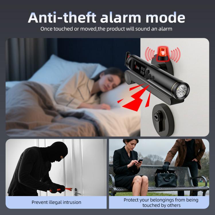 Black portable hidden camera detector with illuminated red alert display and buttons