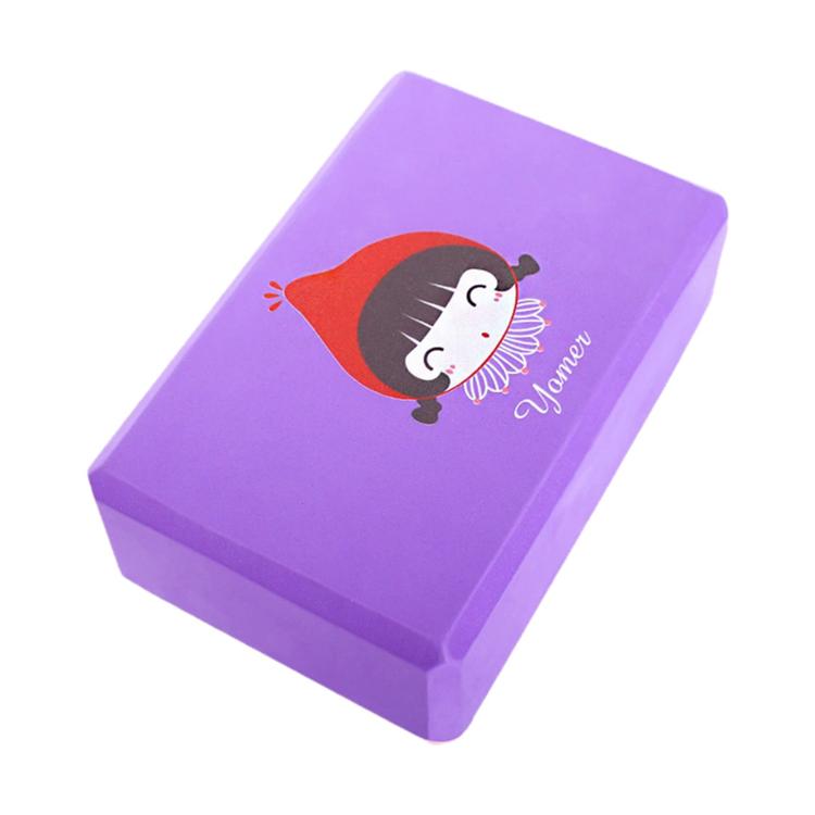 Purple yoga block with cute cartoon girl character print