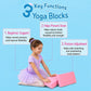 Yoga blocks with a pink block for support in a stretching pose