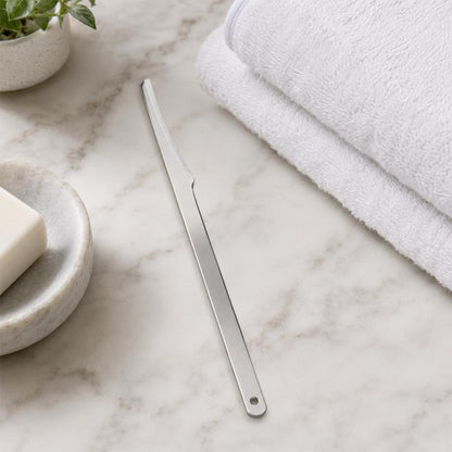 Stainless steel heel callus scraper with curved blade and round hanging hole