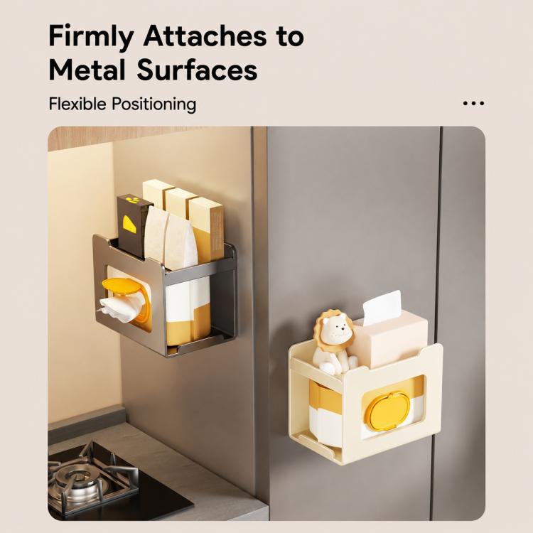 Magnetic wall tissue organizer set with wipes dispenser and tissue storage compartments