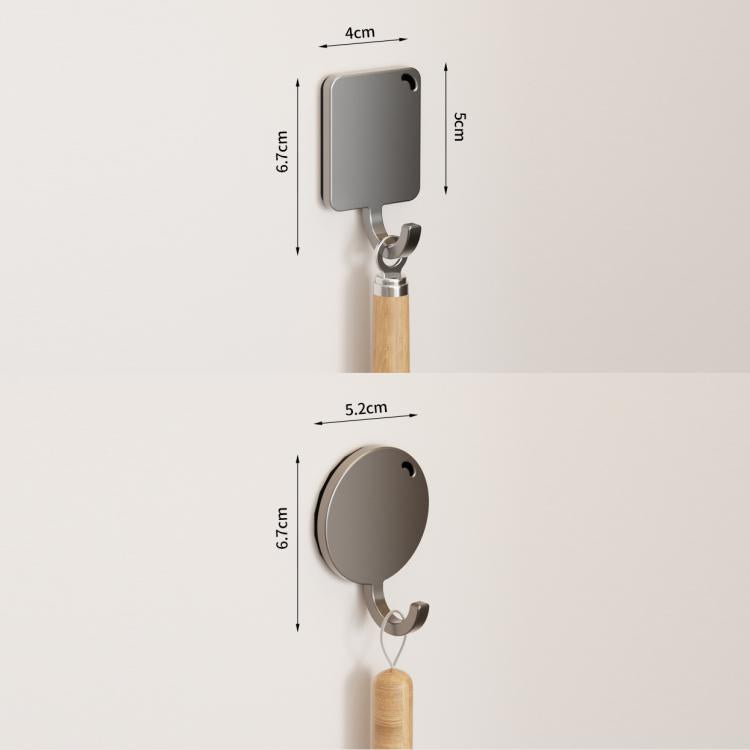 Magnetic metal wall hook size view: rectangular mount with curved hanger