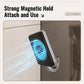 Magnetic metal wall hook attached to a wall with a curved hanger