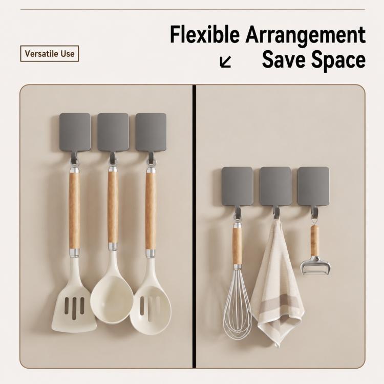 Multiple magnetic metal hooks with round mounts arranged for flexible spacing