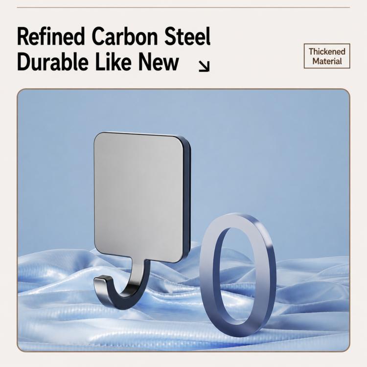 Magnetic metal wall hook with curved base and round metal ring near it