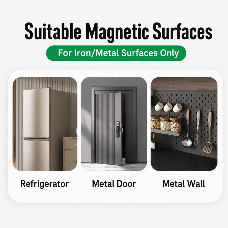 Magnetic metal hooks for refrigerator, metal door, and metal wall surfaces