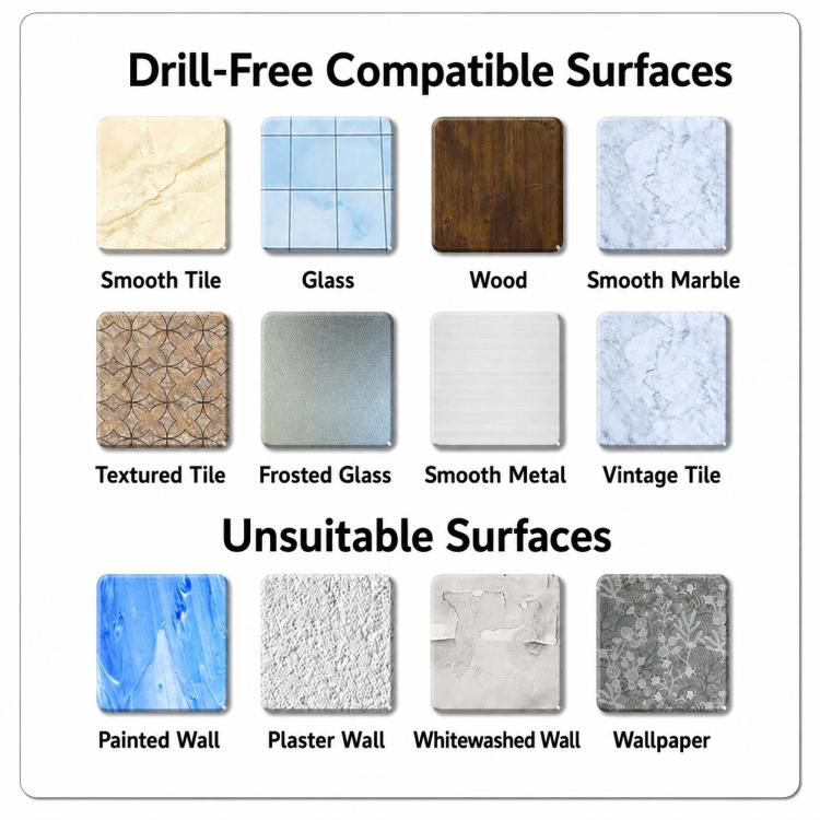 Drill-free suction cup soap holder compatible with smooth tile, glass, wood, and marble