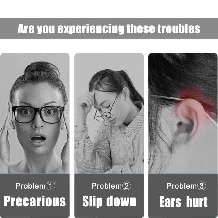 Eyeglass ear area problem illustrations for comfort with silicone ear pads.