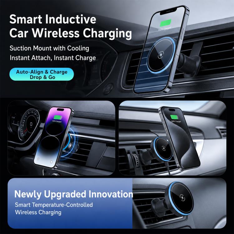 Car wireless charging phone holder with magnetic pad and air vent mount