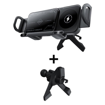 Black rotating 15W dual-coil wireless car charger mount with air vent base