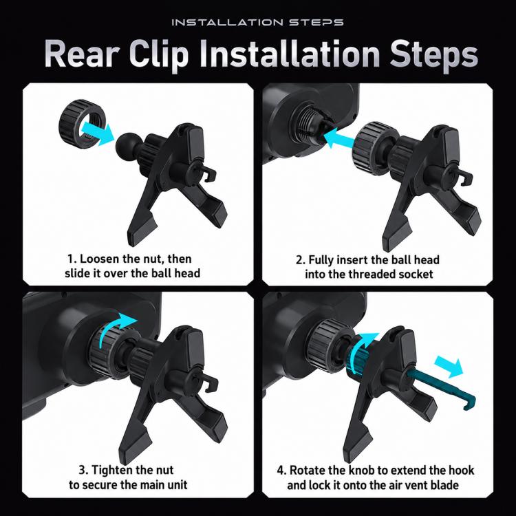 Wireless car vent clip mount with adjustable ball-head knob