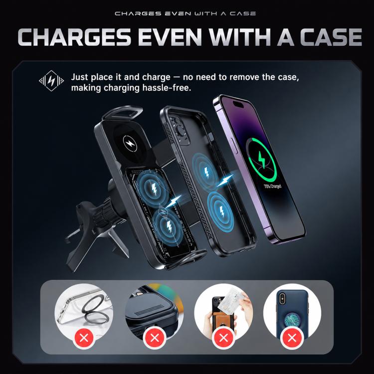 Dual-coil wireless charger mount with phone case charging support