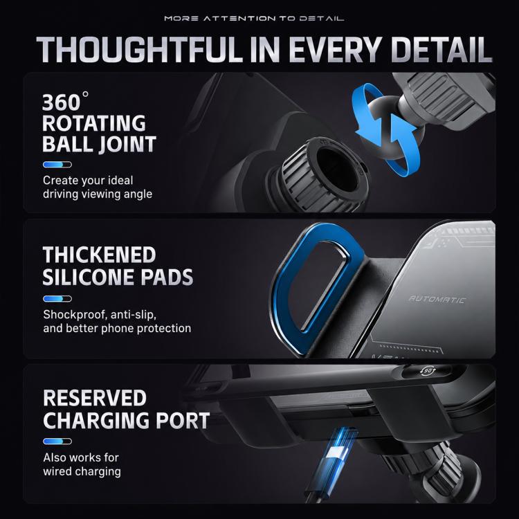 Wireless car charger mount with thick silicone pads and reserved charging port
