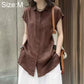 Women’s short-sleeve button-up shirt, dark brown, size M