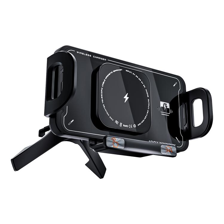 Black rotating wireless phone charger car mount with side clamp supports