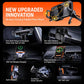 Black wireless charging foldable phone mount with rotating design on car dashboard
