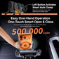 Black wireless car charger mount with orange phone insert, shows one-hand control buttons