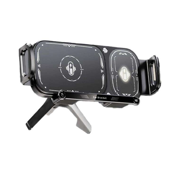 Car wireless charger bracket, black dual charging cradle with adjustable side clamps