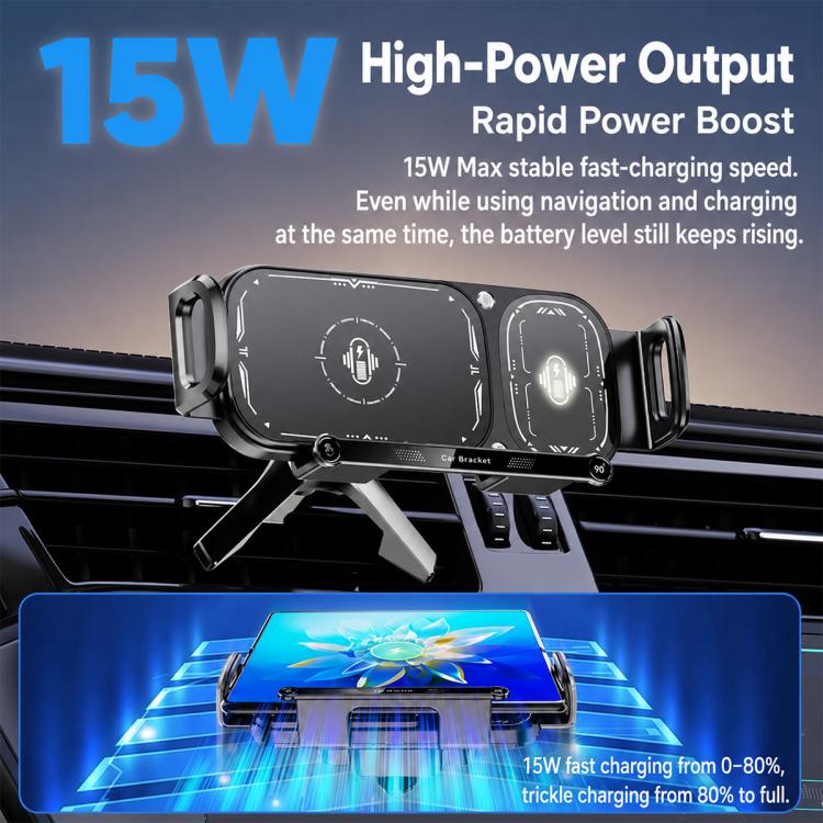 15W car wireless charging bracket, black cradle on adjustable stand