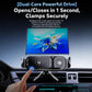 Car wireless charger cradle with quick open/close clamp arms and phone in slot