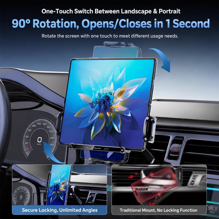 Rotating car wireless charger bracket with phone held vertically on mount