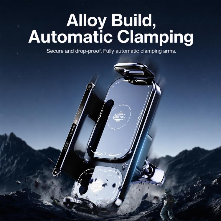 Car wireless charger bracket with alloy automatic clamping arms and cradle
