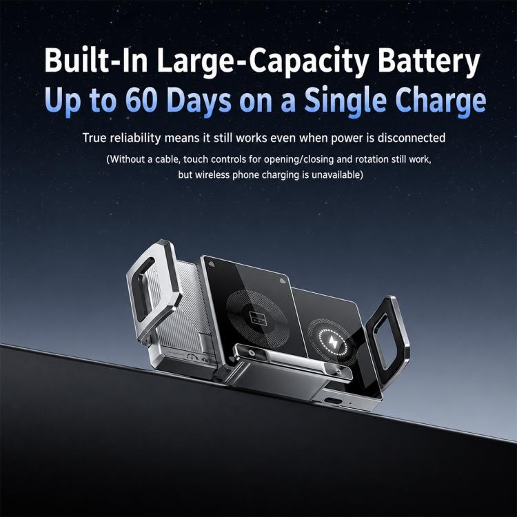 Car wireless charger holder with adjustable rotating bracket and coil charging pad, silver/black