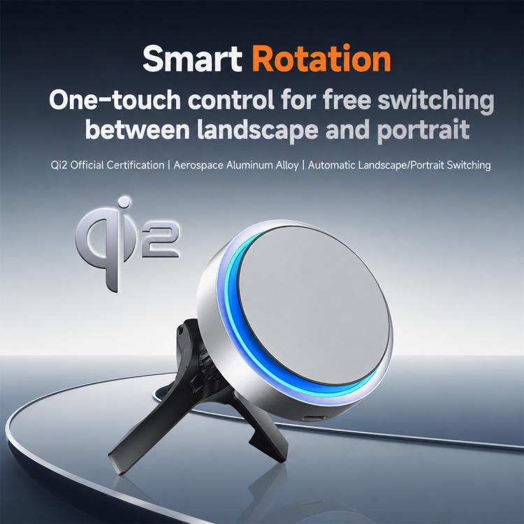 Rotating wireless car phone holder with vent mount and illuminated charging ring