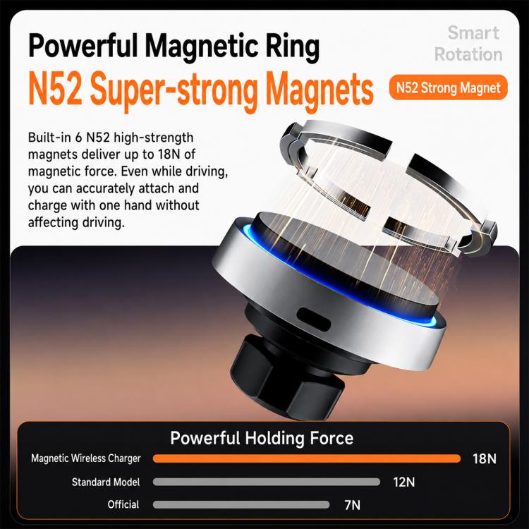 Silver wireless charging magnetic ring holder with strong magnet mount for car vents
