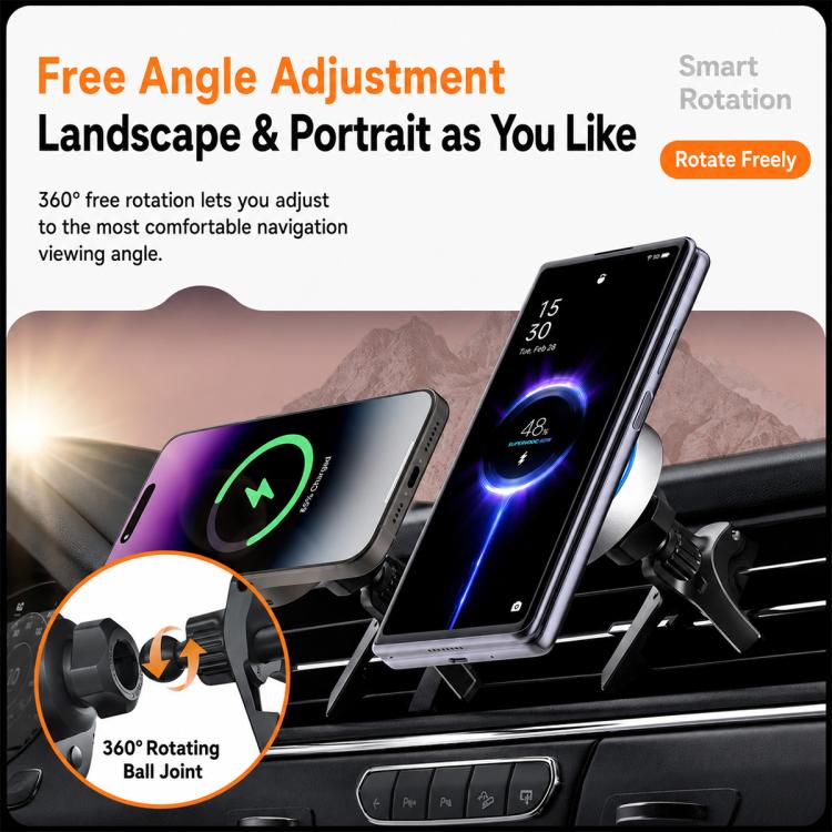 Car vent wireless phone holder with 360-degree rotating mount and illuminated ring
