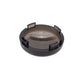 Black smoked motorcycle turn signal cover shell, open underside view with clips