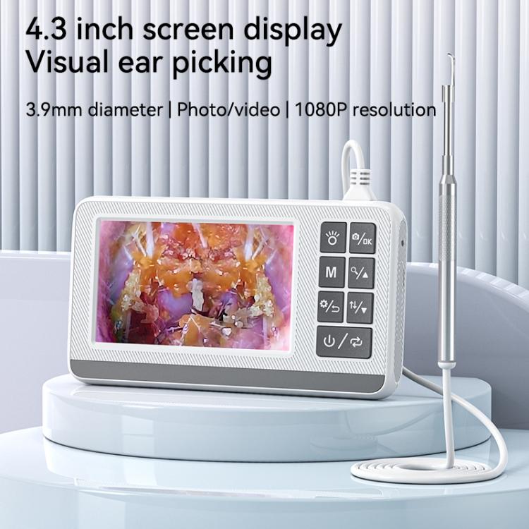 Smart visual ear otoscope with 4.3 inch color display screen and button control panel.