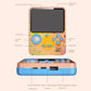 Front and bottom views of handheld game console showing ports and buttons