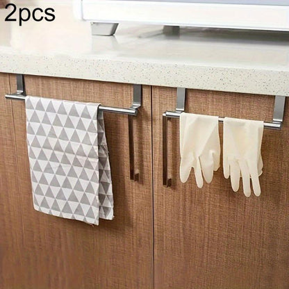 Stainless steel over-the-door towel rack set with two hanging bars for towels