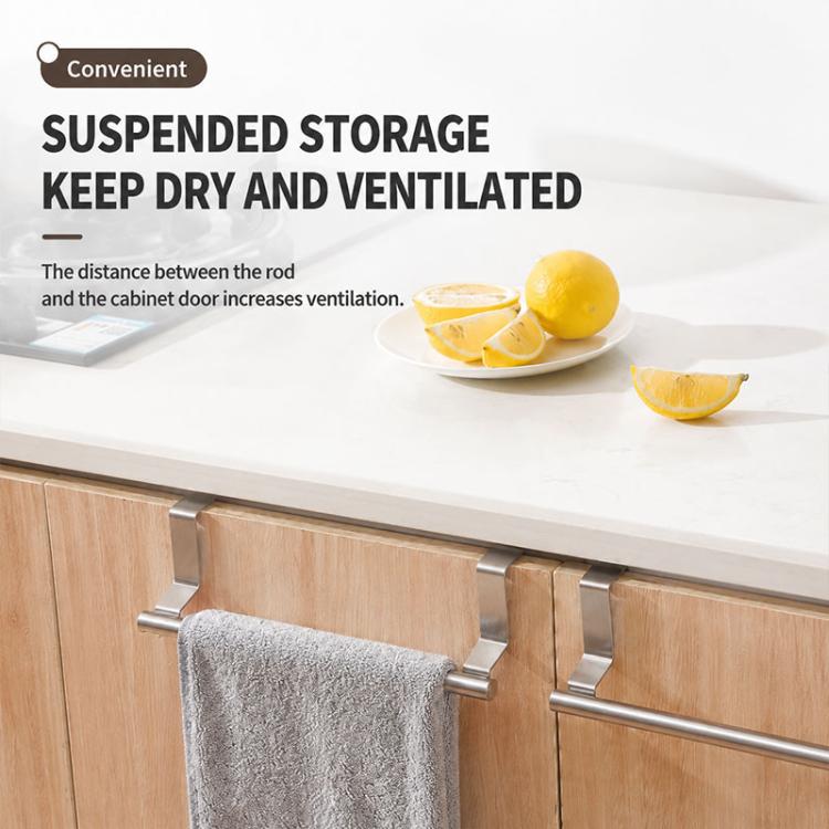 Stainless steel towel rack mounted under cabinet edge with two towel bars
