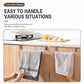 Stainless steel over-cabinet towel rack holding two folded towels on bars