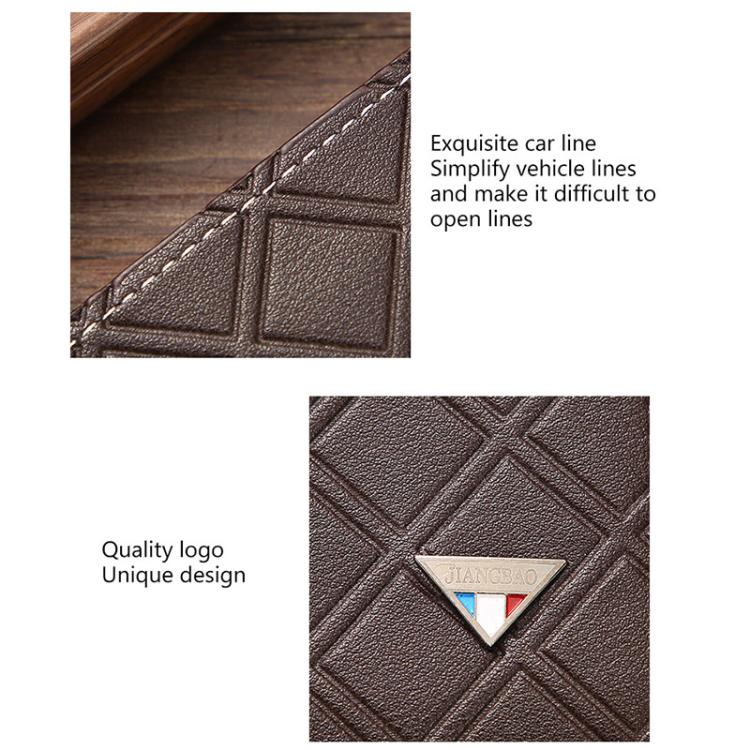 PU leather short wallet corner detail with contrast stitching and geometric embossing