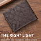 Dark brown geometric PU leather short wallet with diamond grid pattern and stitched border