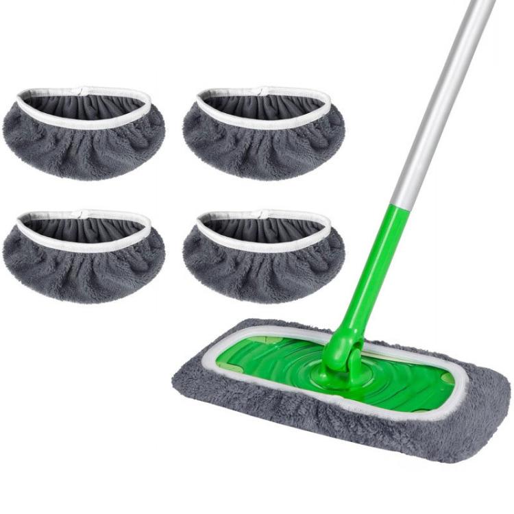 4-pack reusable mop refill pads, grey microfiber covers with elastic rim openings
