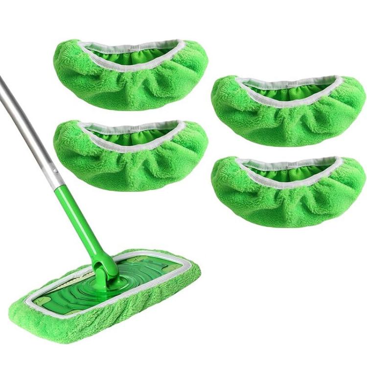 4-pack reusable mop refill pads, green microfiber covers with elastic rim openings