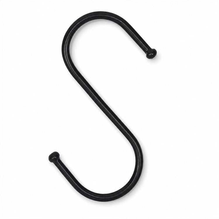 Black iron S-shaped hanging hook with smooth rounded ends