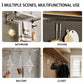 Black iron S hooks shown in bathroom, kitchen, balcony, and closet storage scenes