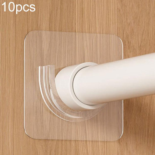 Drill-free telescopic rod adhesive hook holder with clear mounting pad and white rod
