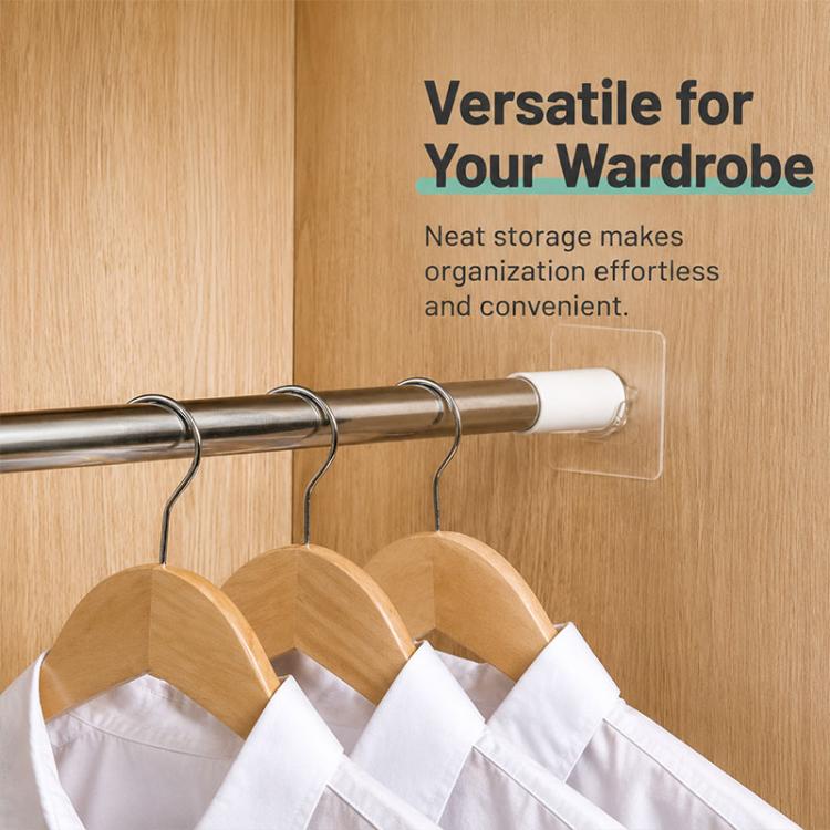 Drill-free telescopic rod adhesive hook holder holding hangers on a wardrobe bar