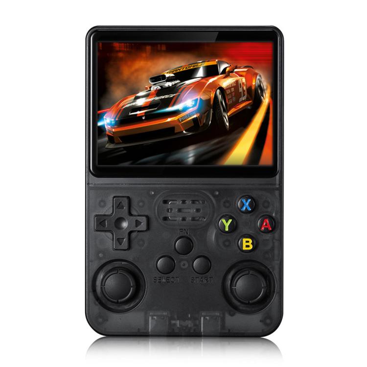Black handheld retro game console with 3.5-inch screen and colorful ABXY buttons