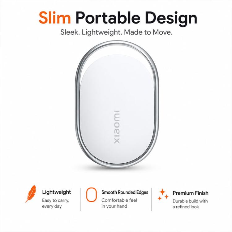 Xiaomi wireless smart tracker tag, white oval with silver metal rim